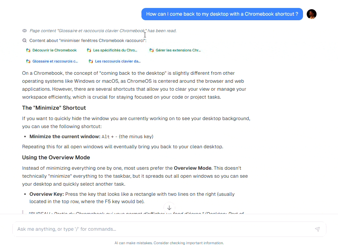 All Chromebook resources are accessible from the AI assistant